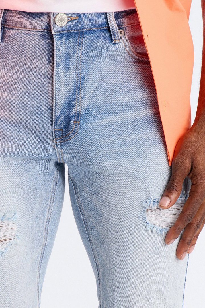Essential Destroyed Stacked Skinny Flare Stretch Jean - Light Blue Wash