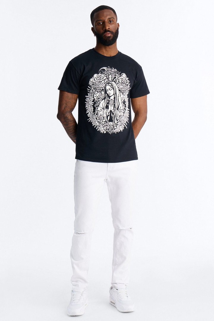 La Familia Mother Mary Short Sleeve Tee - Black