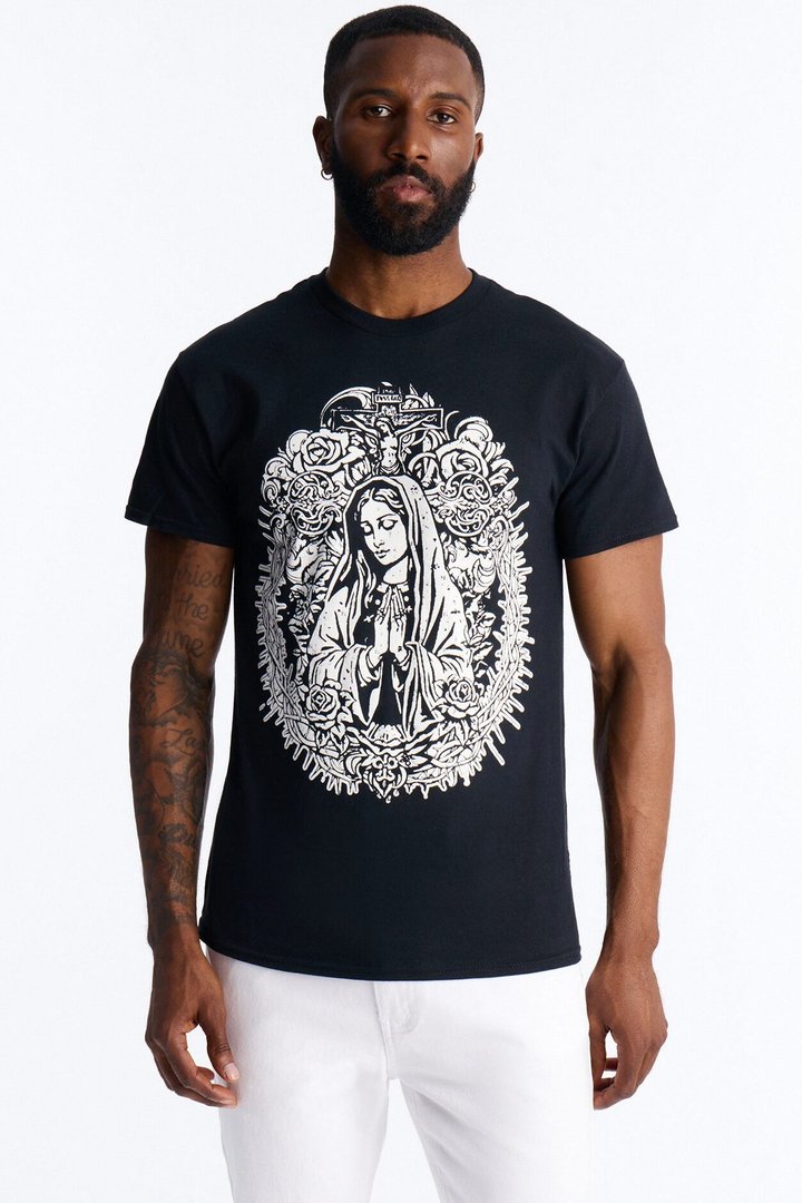 La Familia Mother Mary Short Sleeve Tee - Black