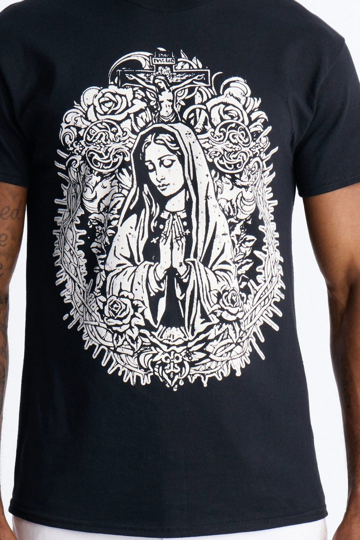 La Familia Mother Mary Short Sleeve Tee - Black