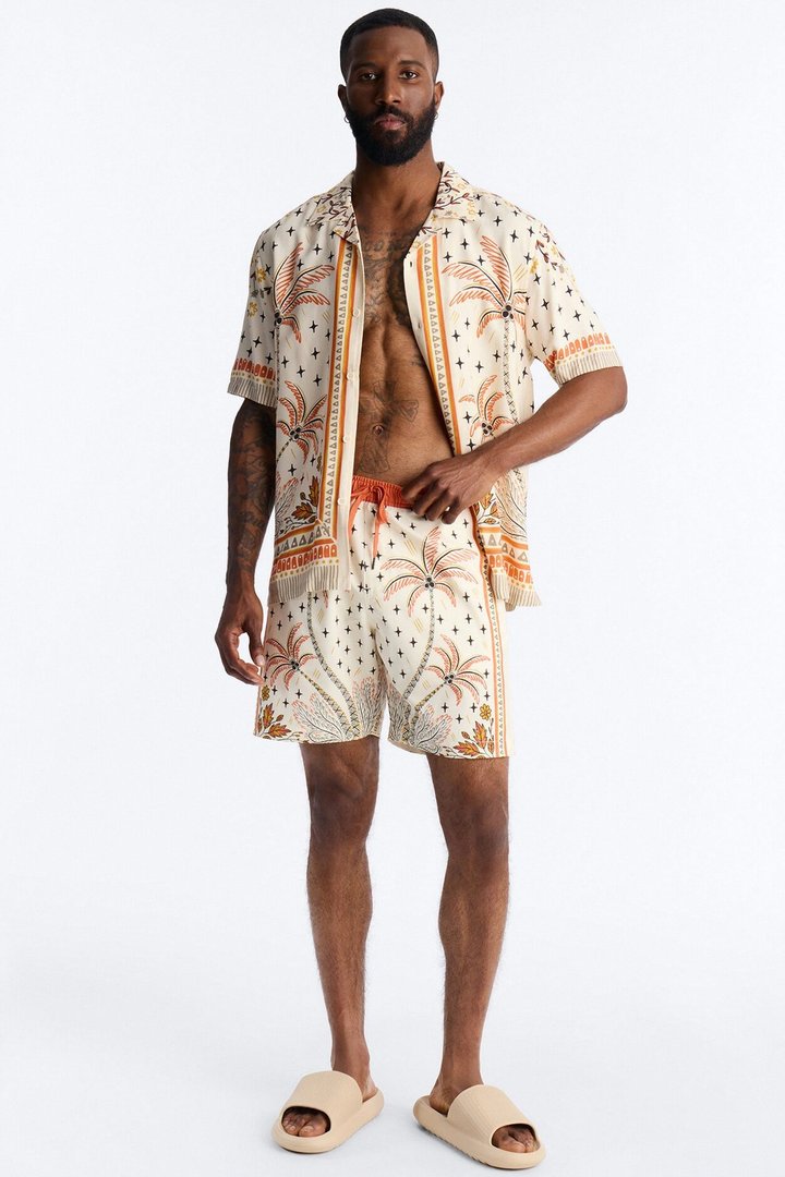 Tropical Twilight Resort Swim Trunk 7″ - Off White