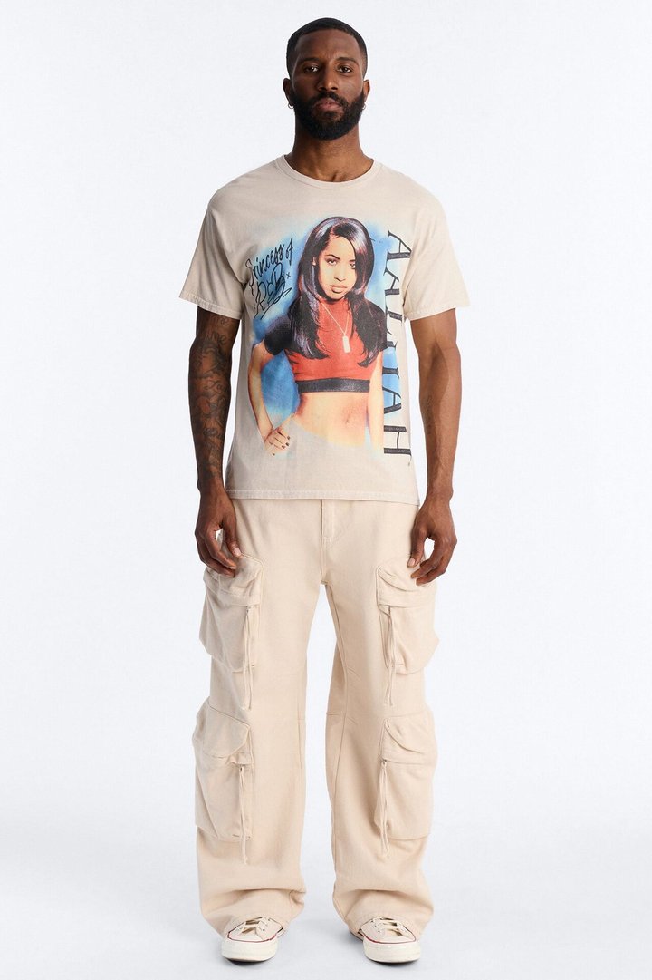 Aaliyah Princess Of R&B Short Sleeve Tee - Taupe