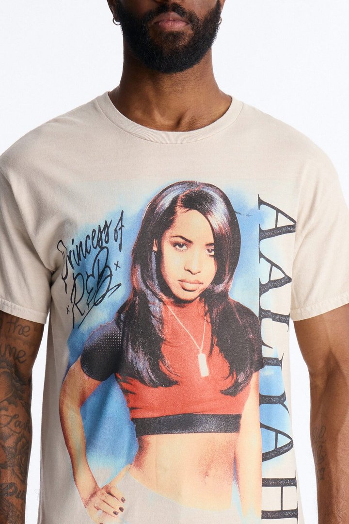 Aaliyah Princess Of R&B Short Sleeve Tee - Taupe