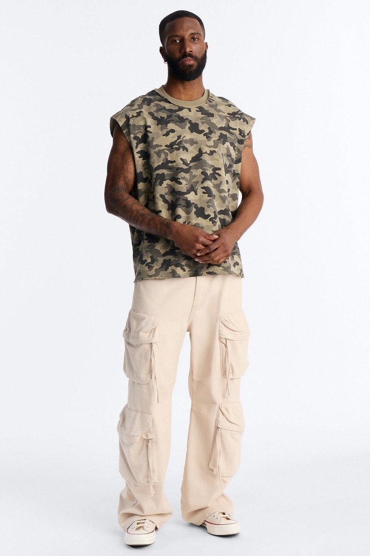 Boxy Cropped Street Soldier Camo Muscle Tee - Camouflage