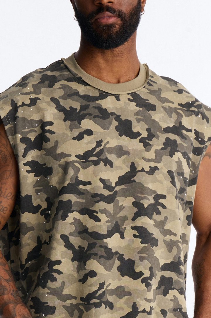 Boxy Cropped Street Soldier Camo Muscle Tee - Camouflage