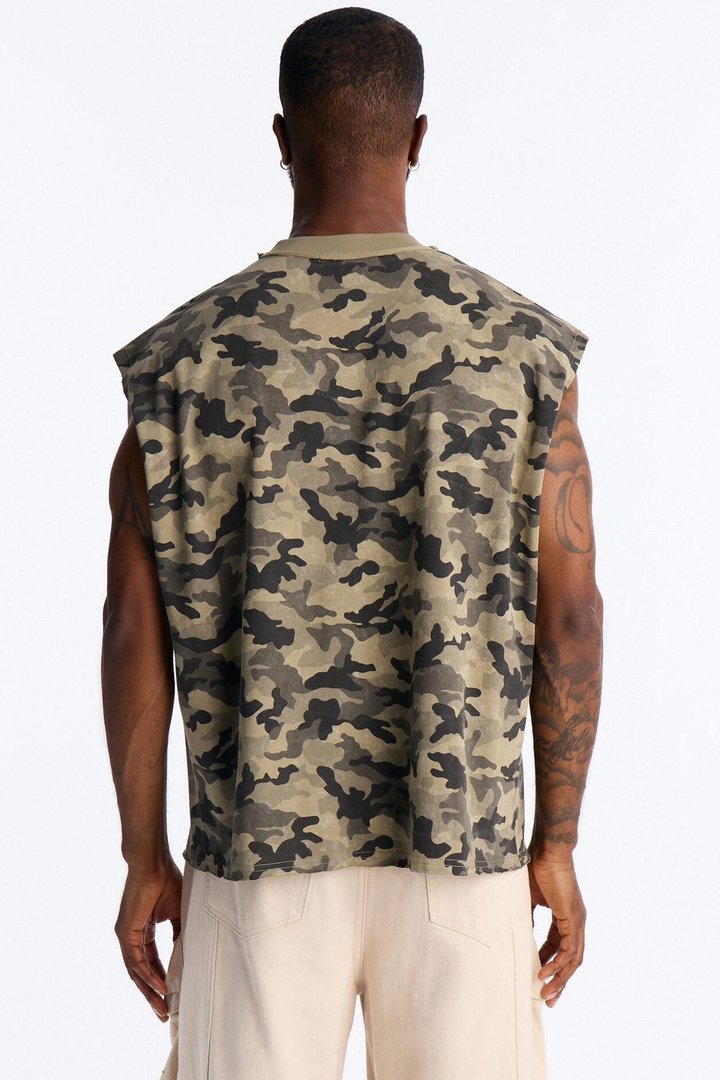 Boxy Cropped Street Soldier Camo Muscle Tee - Camouflage
