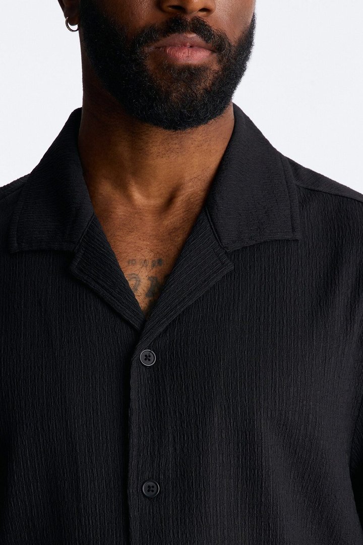 Burton Cuban Collar Button Up Shirt - Black