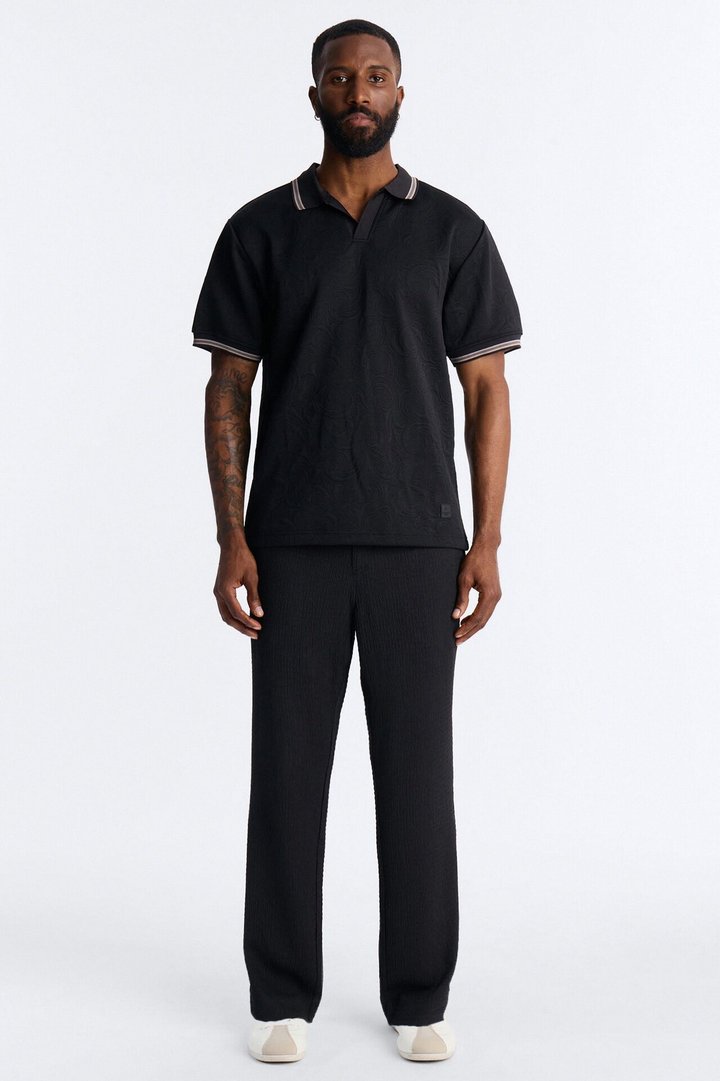 Saints Floral Johnny Collar Polo - Black