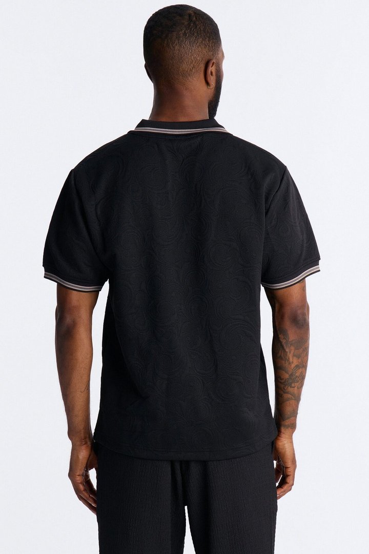 Saints Floral Johnny Collar Polo - Black