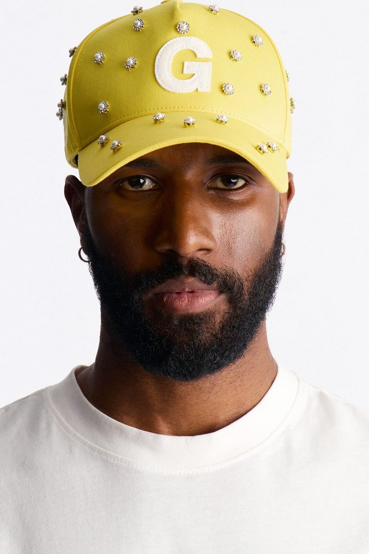 Felt Rhinestone Structured Hat - Yellow