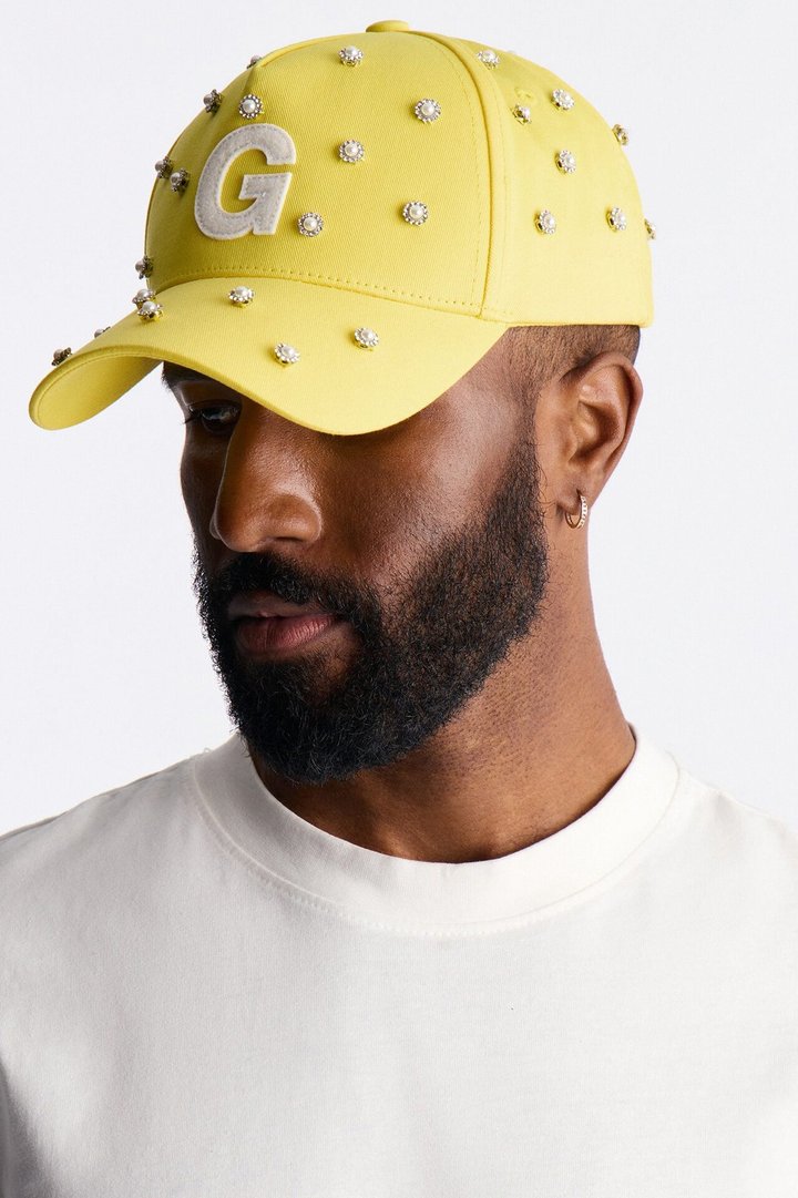Felt Rhinestone Structured Hat - Yellow