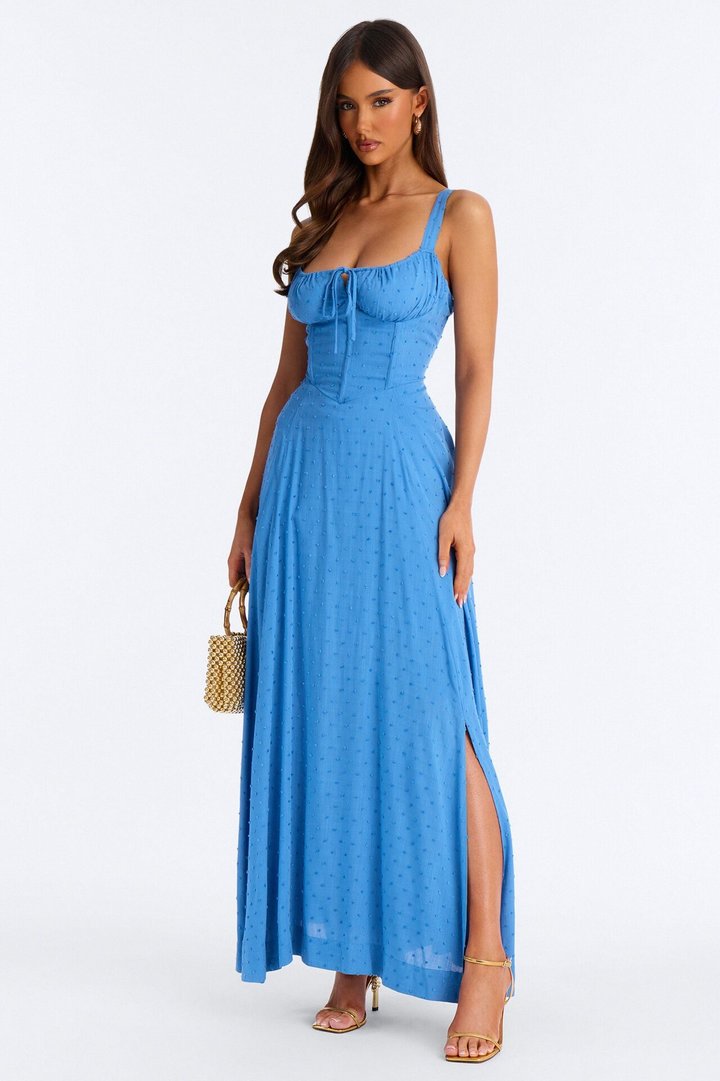 Eyes On Me Linen Maxi Dress - Blue