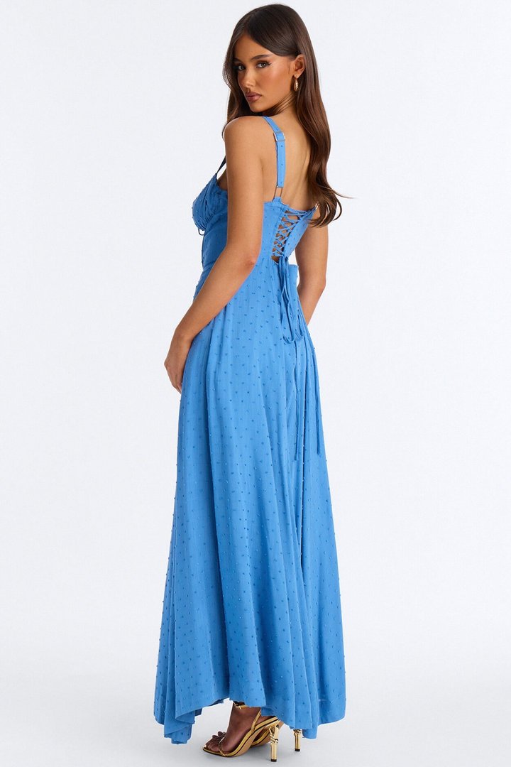 Eyes On Me Linen Maxi Dress - Blue