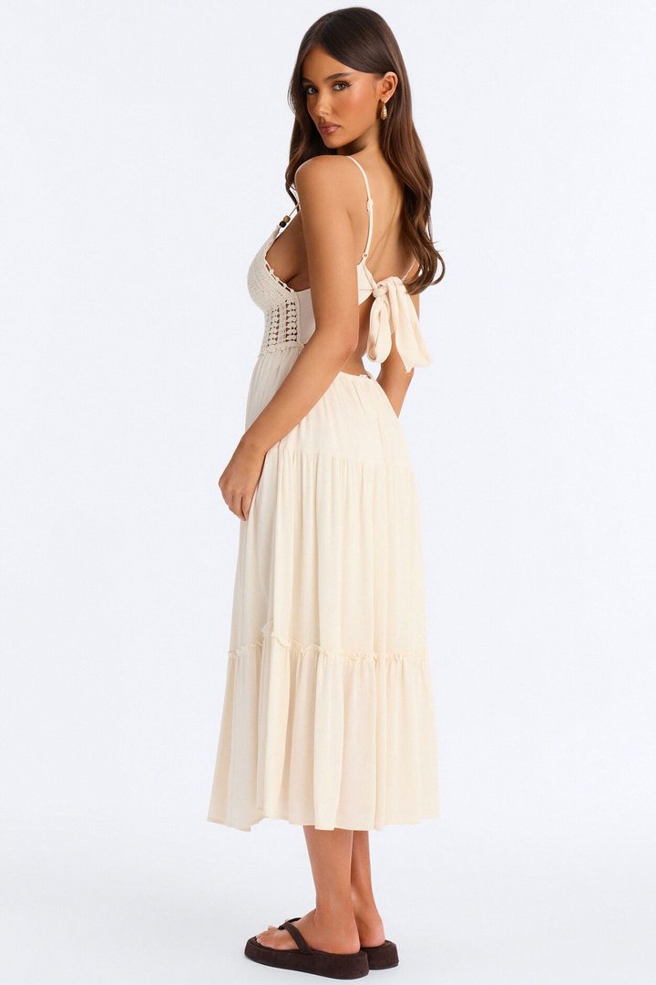 Bianca Crochet Midi Dress - Taupe
