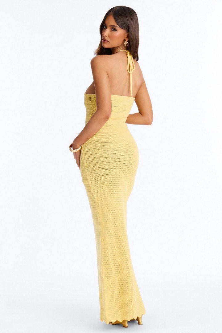 Coastal Escape Crochet Maxi Dress - Yellow
