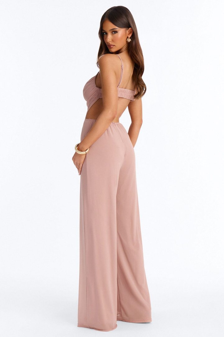 Maria Mesh Wide Leg Jumpsuit - Taupe