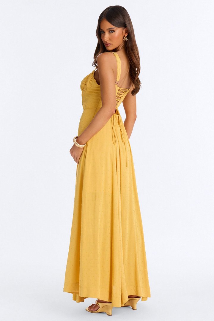 Eyes On Me Linen Maxi Dress - Yellow