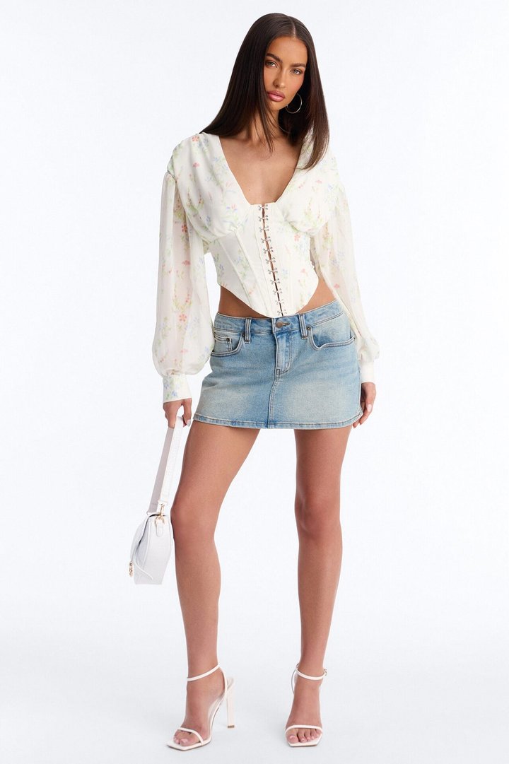 Darling Days Ruched Floral Chiffon Corset - Sage/combo