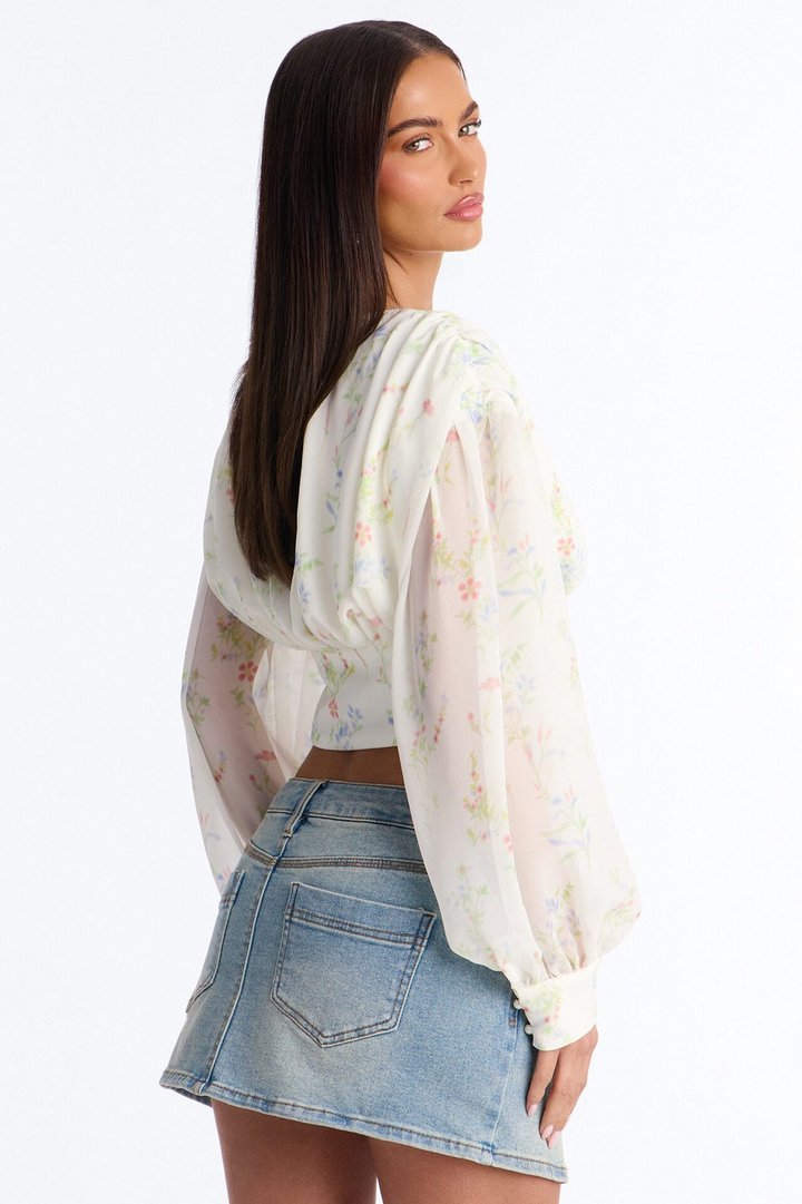 Darling Days Ruched Floral Chiffon Corset - Sage/combo