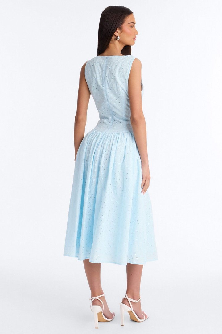 Buttercup Eyelet Midi Dress - Light Blue