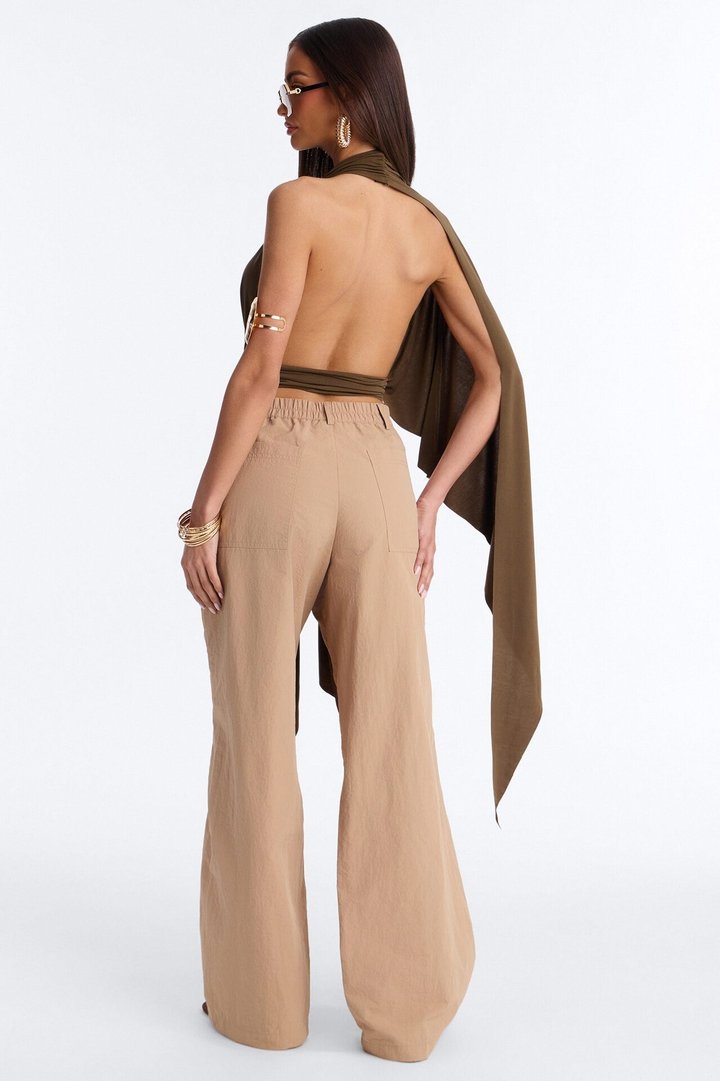 Bare In Bali Deep V-Neck Draped Short Sleeve Long Top - Olive