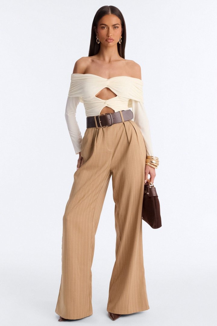 Priyana Pinstripe Belted Jumpsuit - Cream/combo
