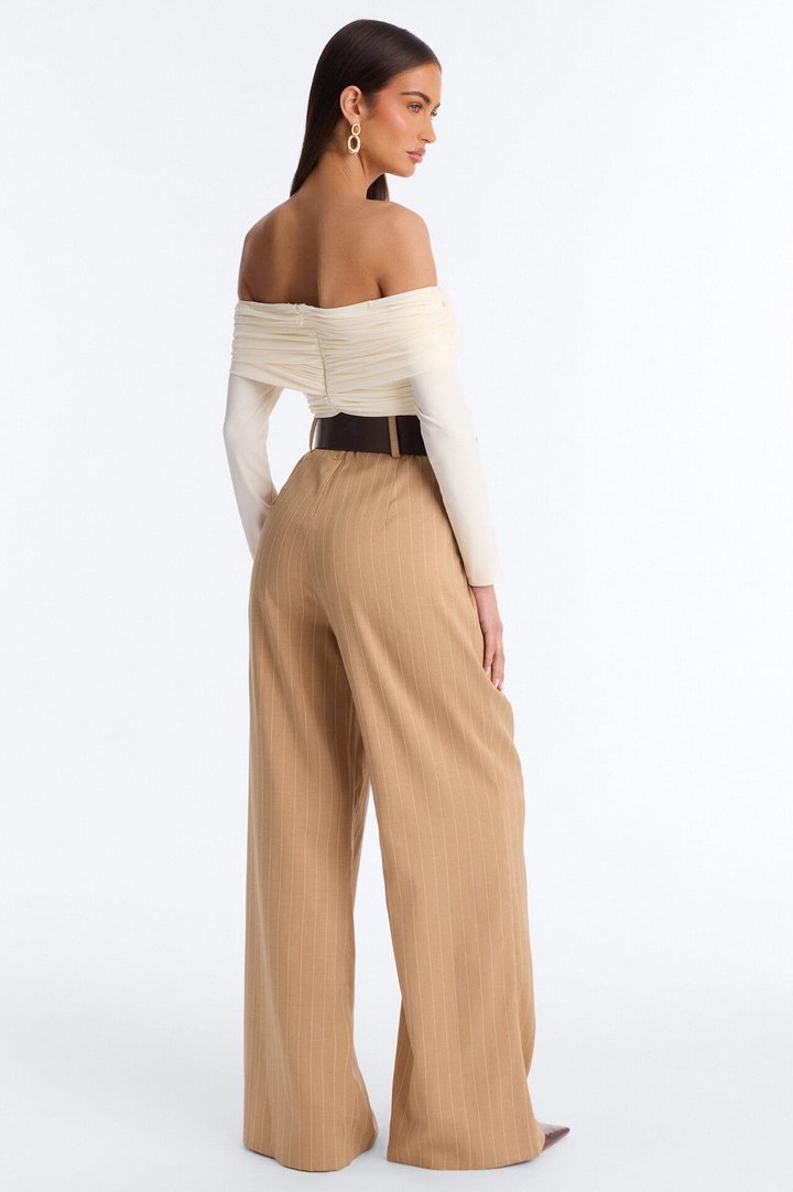 Priyana Pinstripe Belted Jumpsuit - Cream/combo
