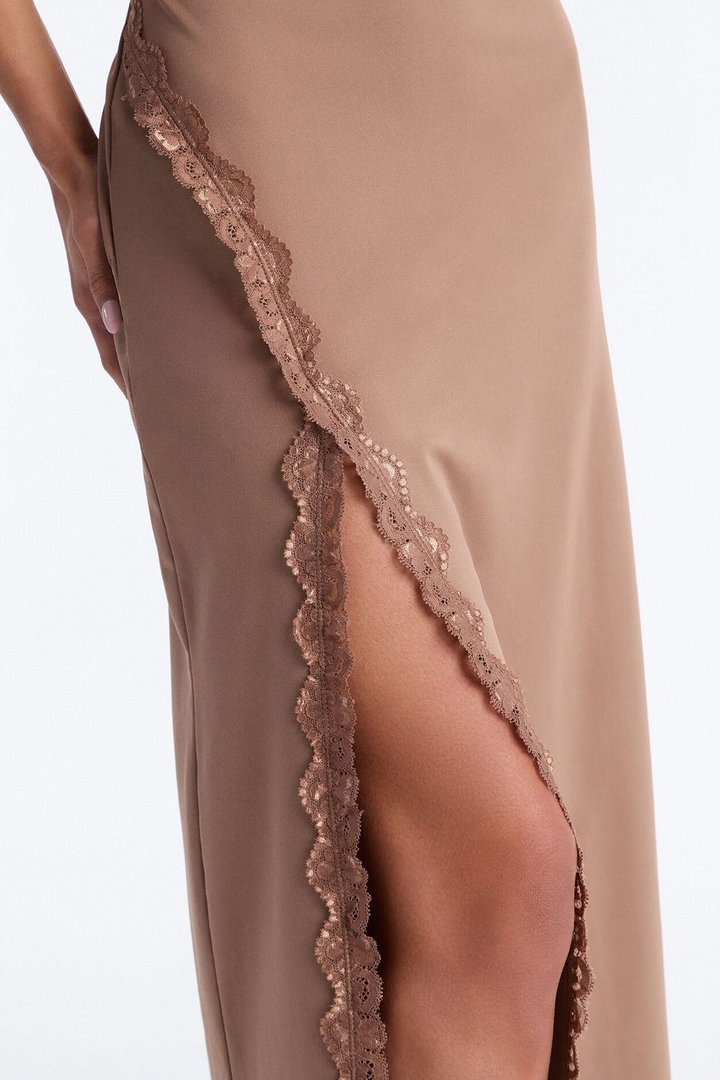 Mariana Lace Trim Midi Dress - Mocha