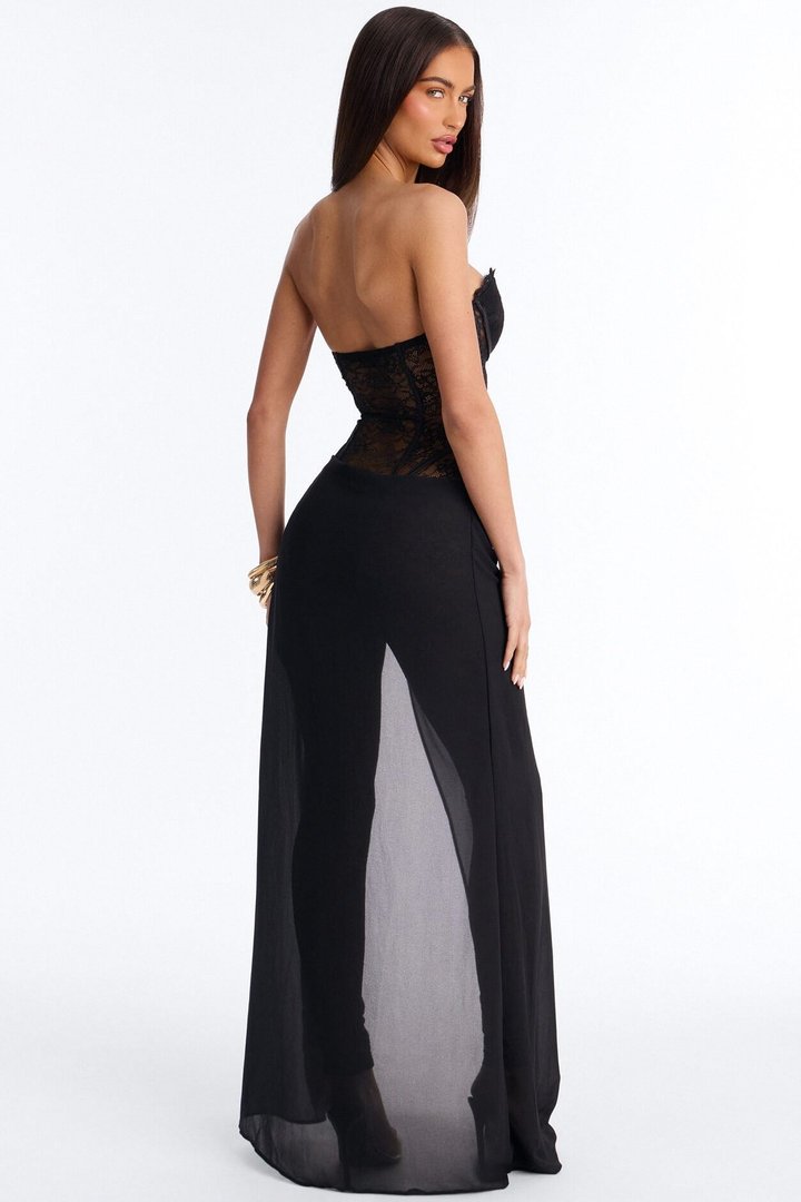 Illiana Lace Draped Catsuit - Black