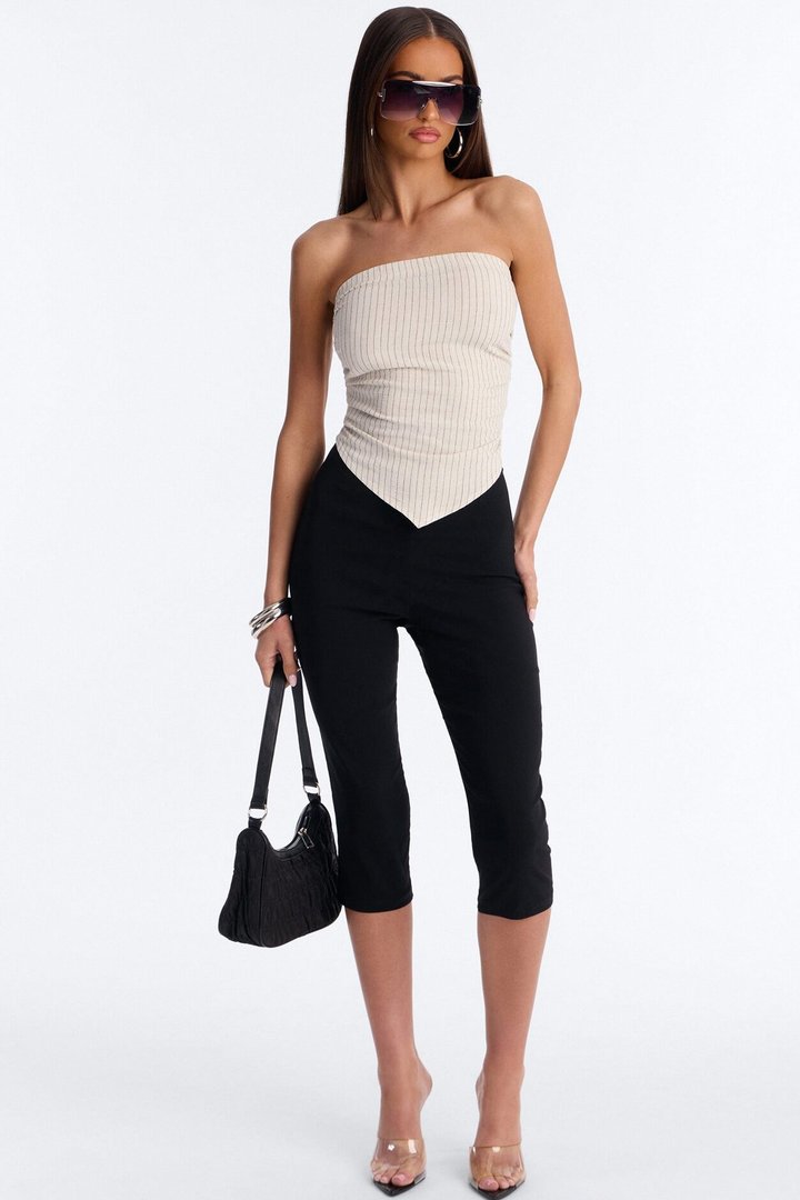Feeling Fine Pinstripe Linen Top - Oatmeal/combo