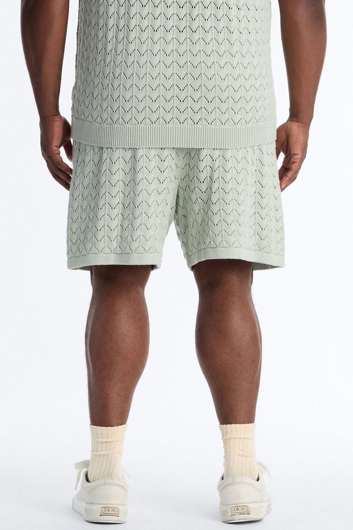 Waterfall Texture Open Knit Shorts - Sage