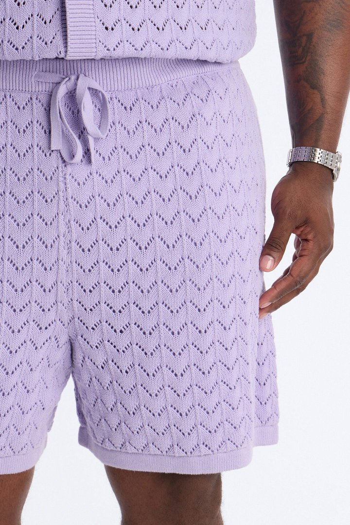 Waterfall Texture Open Knit Shorts - Lavender