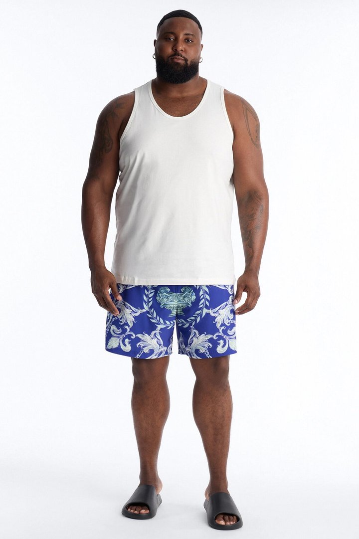 Interlinked Chain Baroque Swim Trunk 7″ - Blue