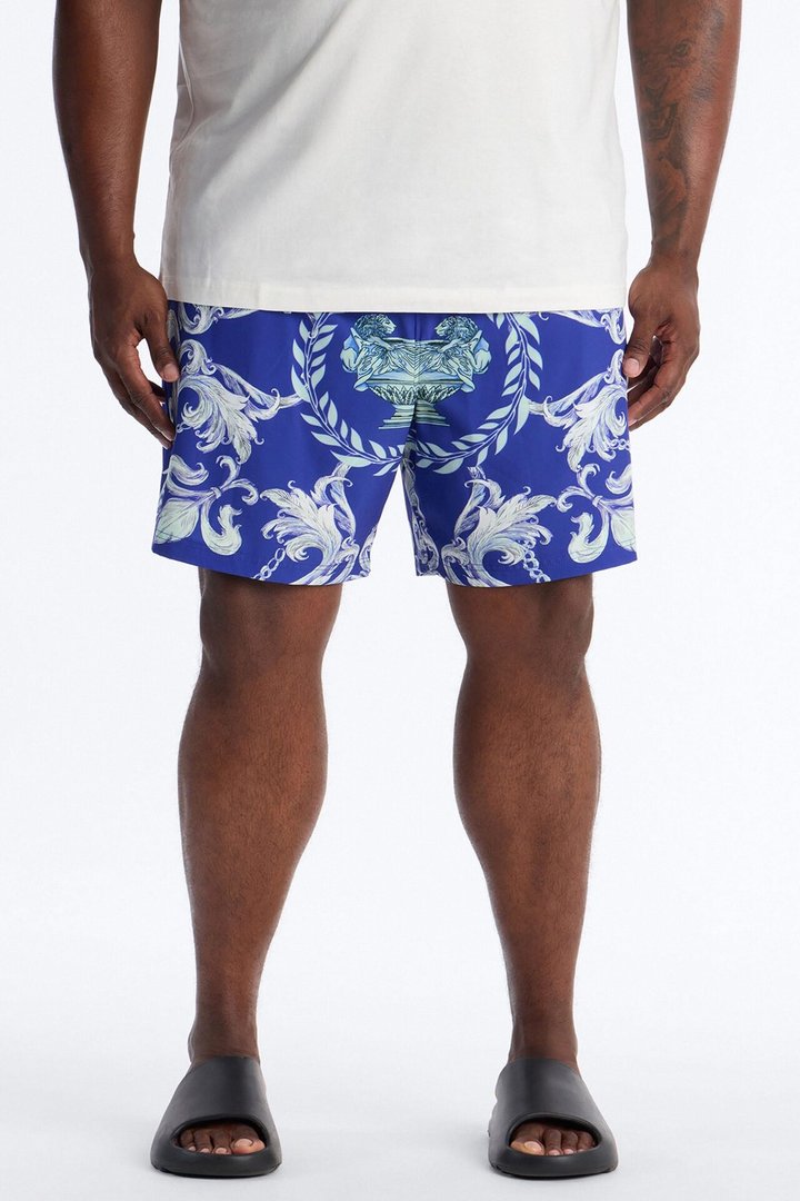 Interlinked Chain Baroque Swim Trunk 7″ - Blue
