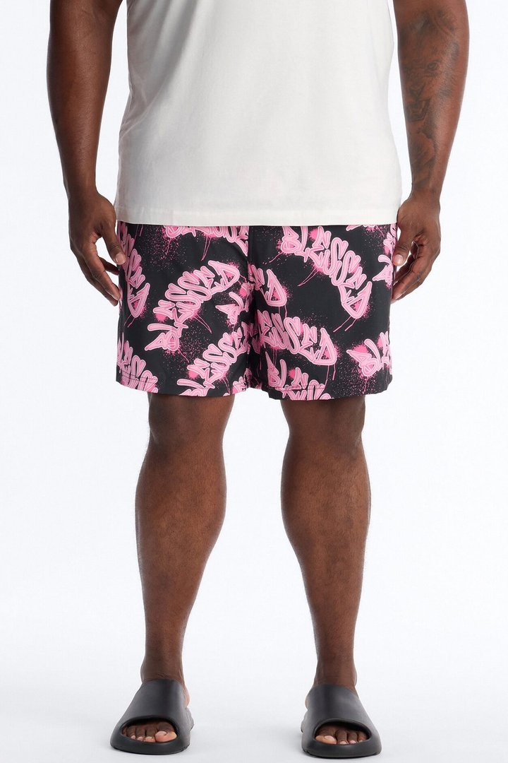 Blessed Street Graffiti Printed Swim Trunk 7″ - Black/Pink