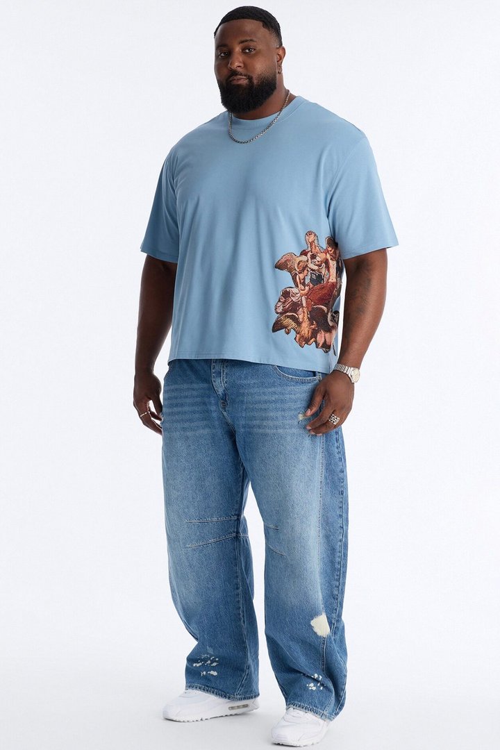 Angelic Presence Tapestry Oversized Short Sleeve Tee - Blue