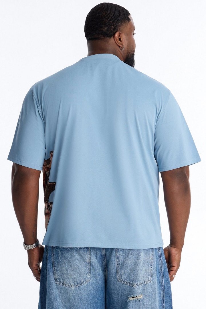 Angelic Presence Tapestry Oversized Short Sleeve Tee - Blue