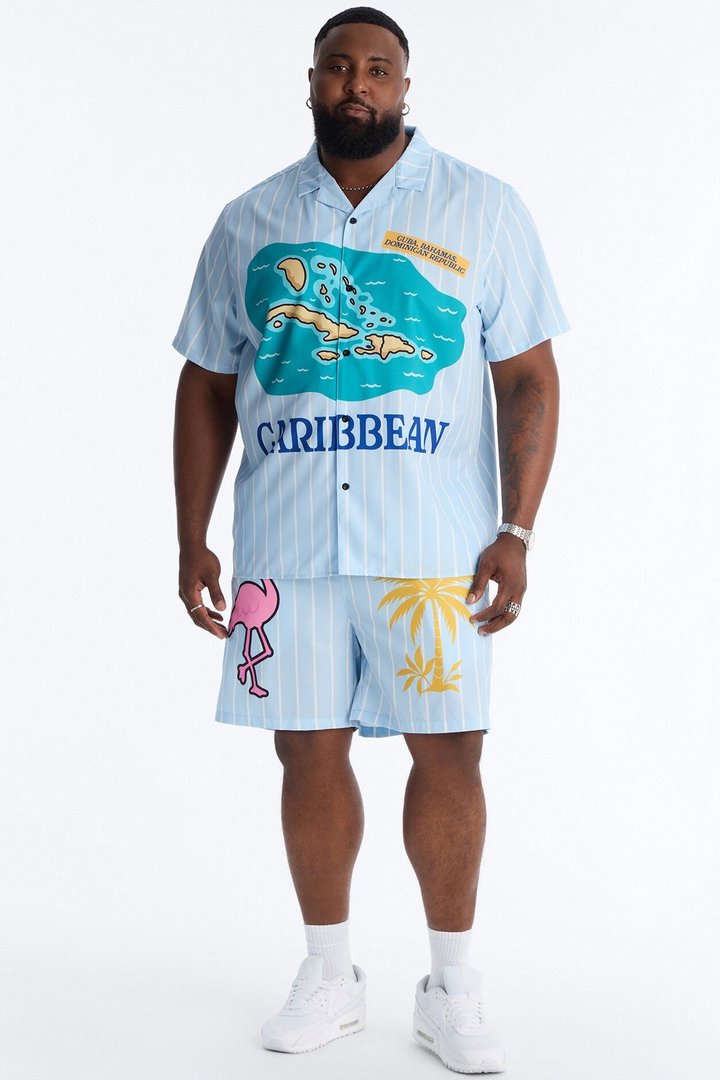 Relaxed Caribbean Vacay Button Up Shirt - Blue