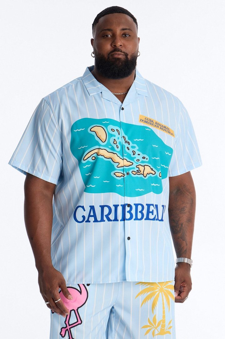 Relaxed Caribbean Vacay Button Up Shirt - Blue