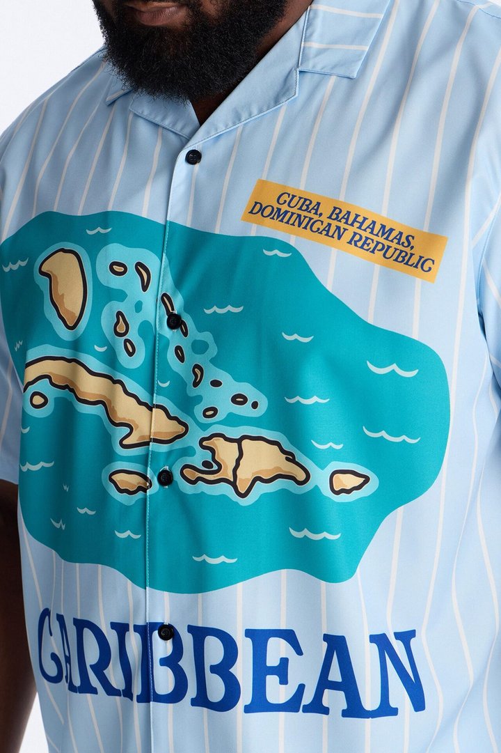 Relaxed Caribbean Vacay Button Up Shirt - Blue