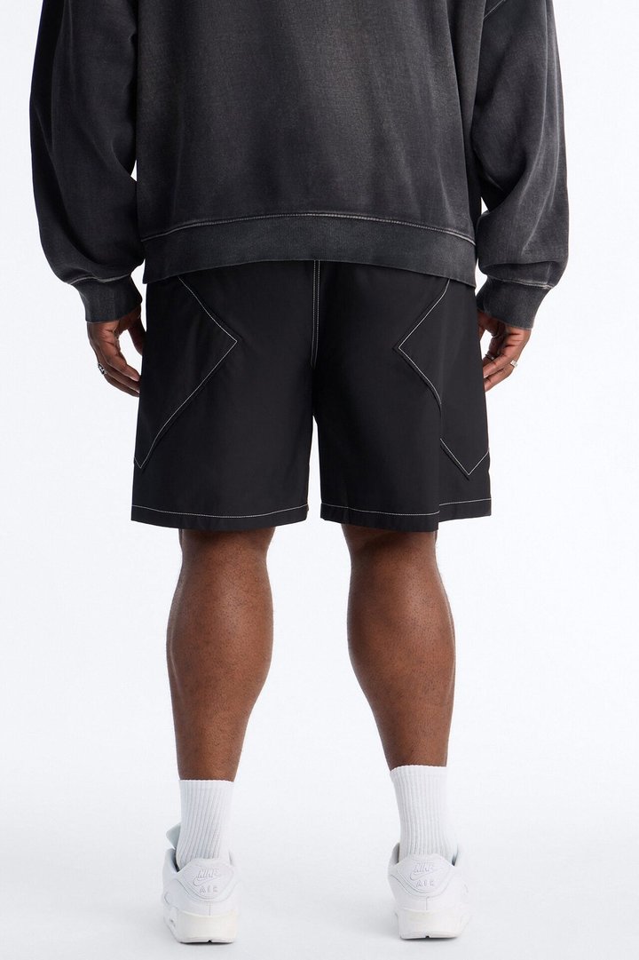 Relaxed Diamond Appeal Contrast Thread Short - Black