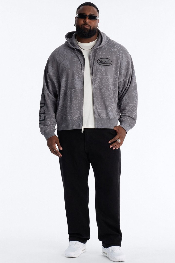 Von Dutch Chain Stitched Zip Up Hoodie - Charcoal