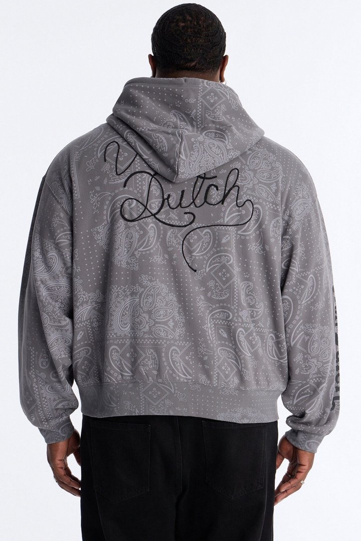 Von Dutch Chain Stitched Zip Up Hoodie - Charcoal