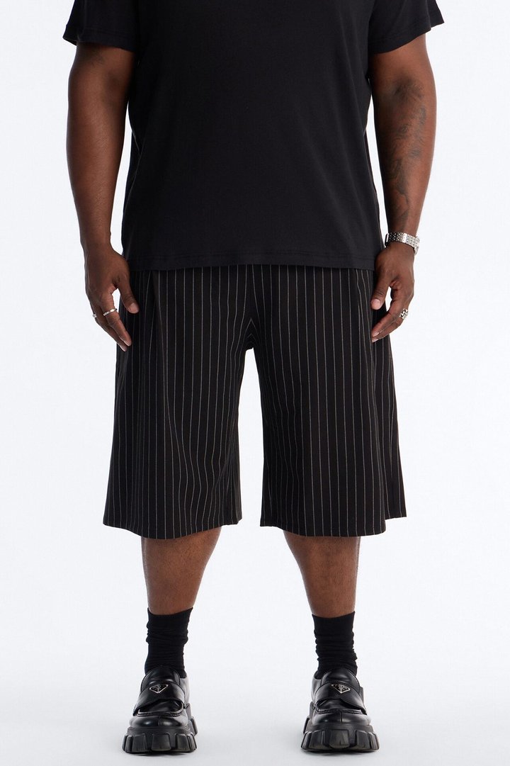 Baggy Straight Striped Soho Refined Short - Black