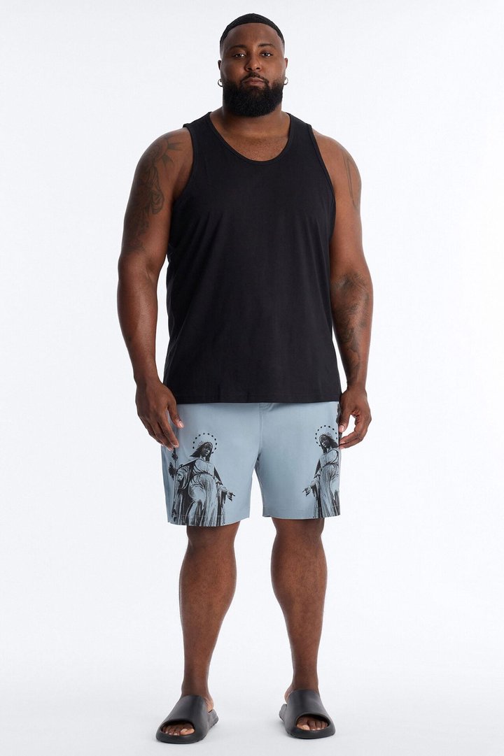 Mirrored Faith Applique Swim Trunk 7″ - Grey