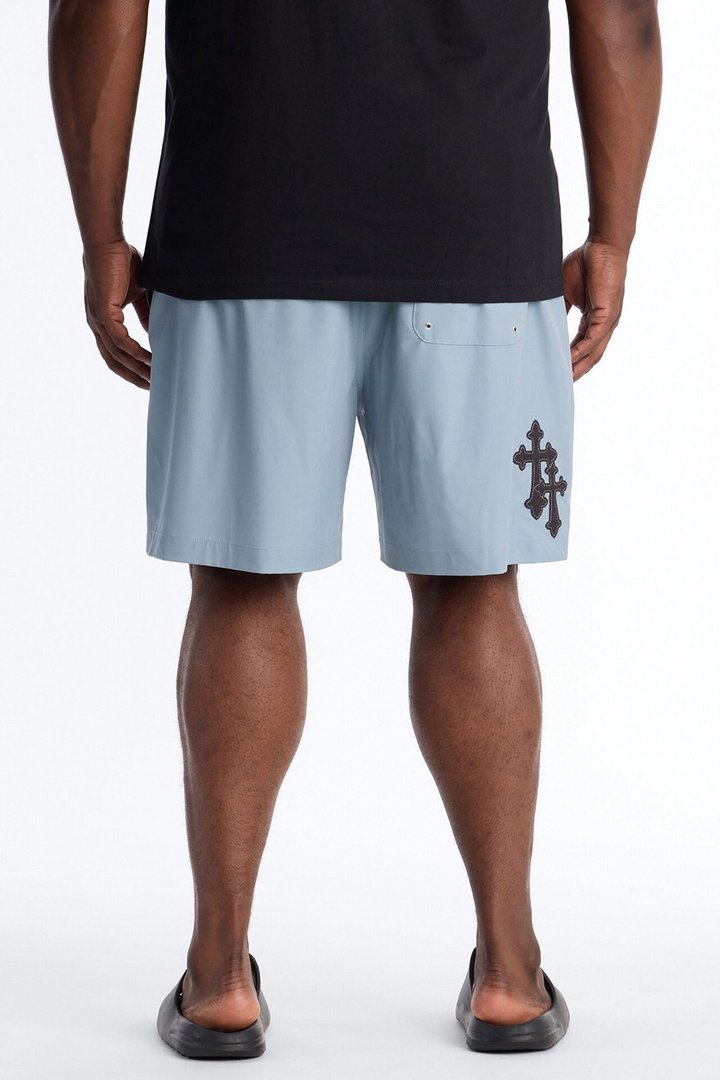 Mirrored Faith Applique Swim Trunk 7″ - Grey