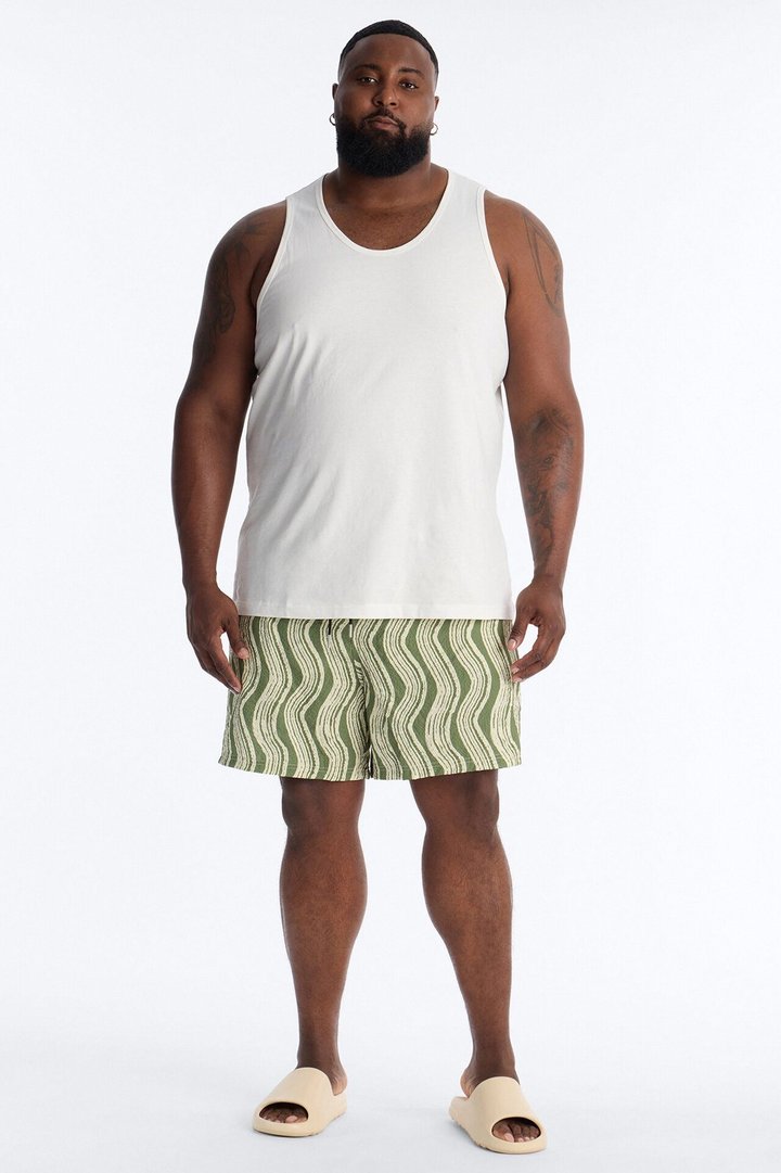 Wave Printed Seersucker Swim Trunk 6″ - Olive