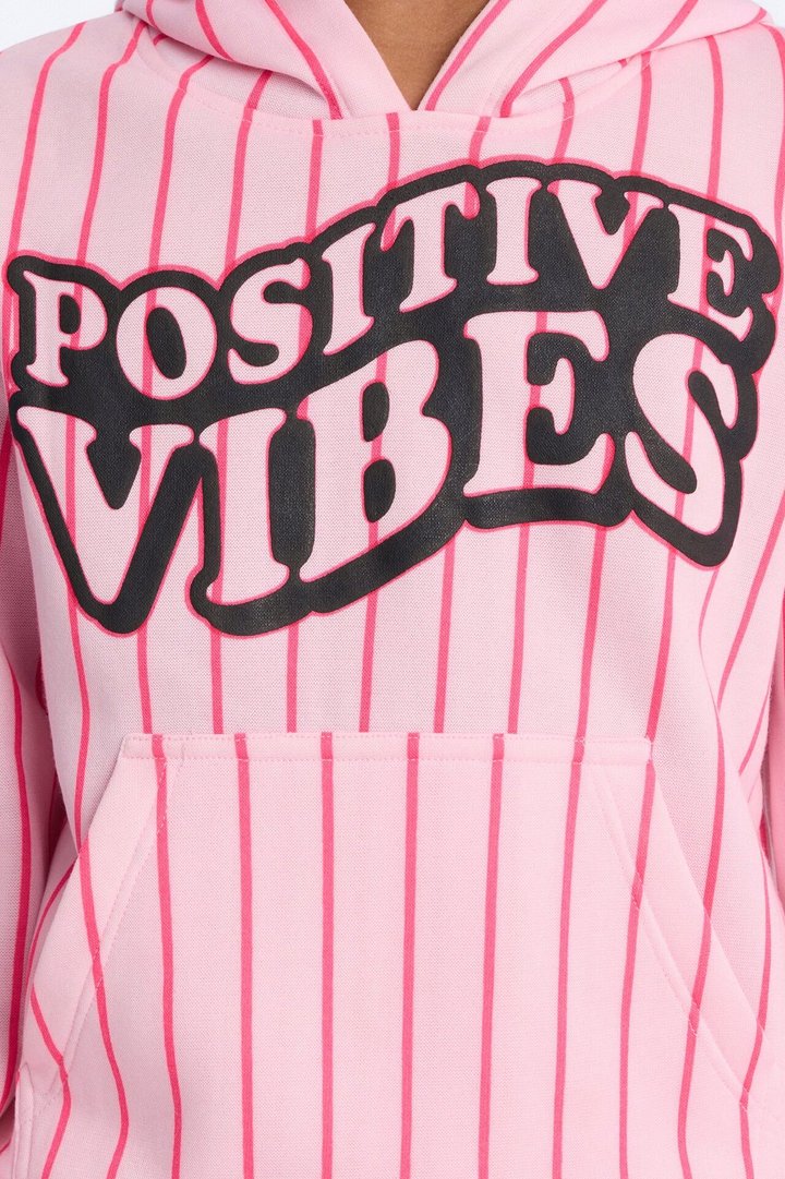 Mini Positive Vibes Striped Hoodie And Short Set - Pink/combo