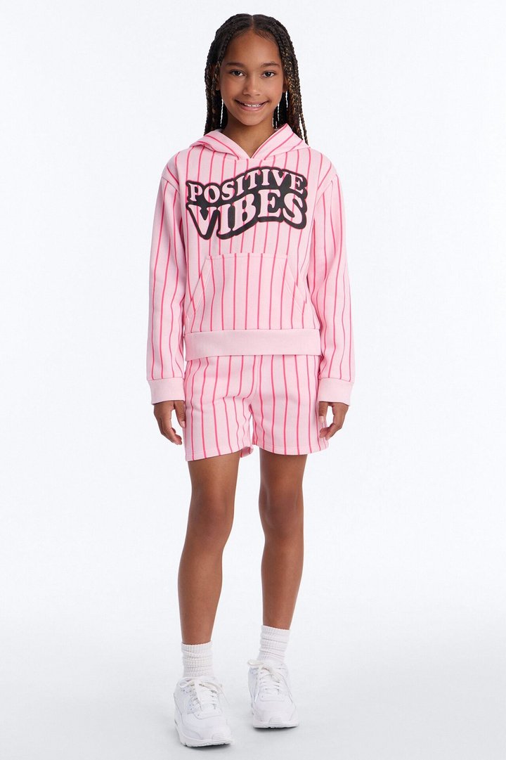 Mini Positive Vibes Striped Hoodie And Short Set - Pink/combo