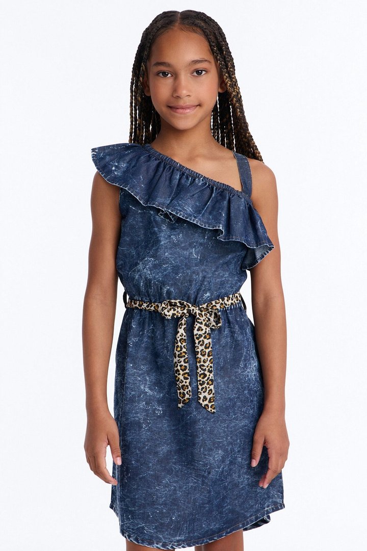 Mini Let's Celebrate One Shoulder Dress - Dark Wash